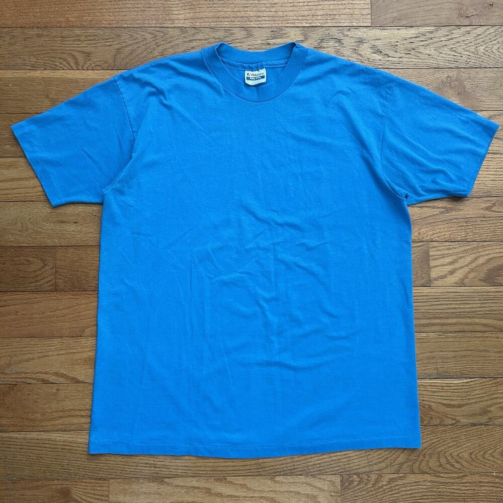 Vintage 80s 90s Hanes Blank Blue Fifty Fifty Single Stitch Tee Shirt XL